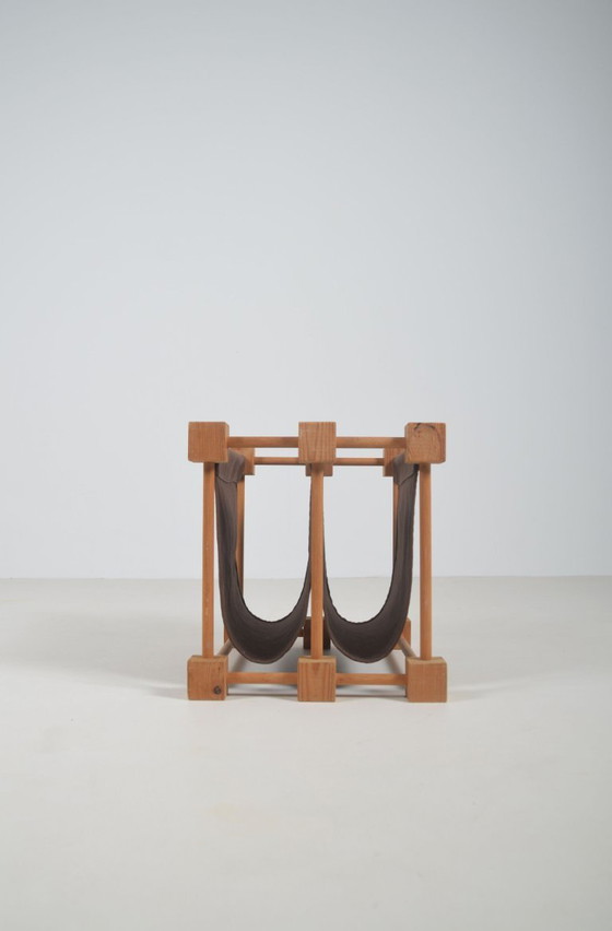 Image 1 of Dubbele magazinehouder in hout met linnen, jaren '60