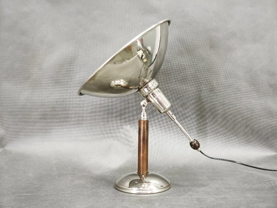 Image 1 of 1930s Bauhaus Chrome Table Lamp with Beech Handle, Czechoslovakia