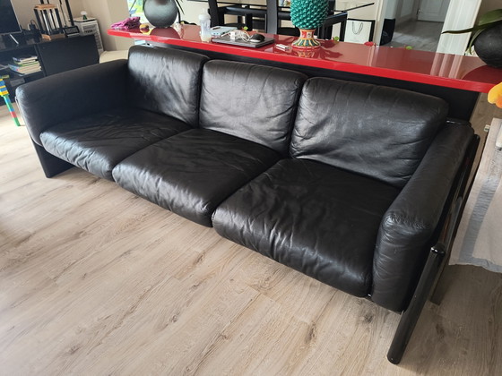 Image 1 of Vintage Design Ledersofa Set Original SIMONS  – 2 Sofas aus schwarzem Leder – 80er/90er Jahre