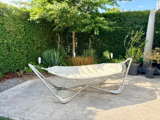 Hangmat met aluminium standaard en dik gewatteerd kussen – ligbed tuin, Polyester