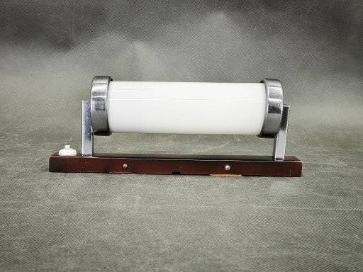 1930s Bauhaus Chrome and Opaline Glass Wall Light, Czechoslovakia
