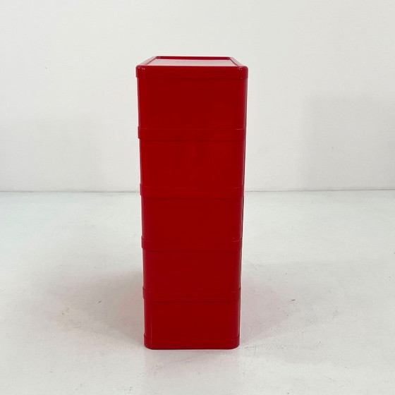 Image 1 of Cassettiera rossa a 5 cassetti, modello 4964, disegnata da Olaf Von Bohr per Kartell, anni '70.