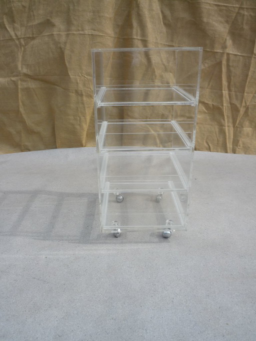 Rolkast met lades van plexiglas – opbergkast