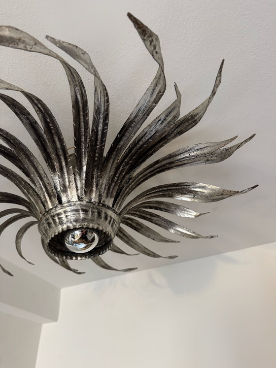 Image 1 of Sunburst wall sconce in silver wrought iron, 1960s