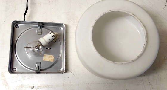 Image 1 of Bauhaus style ceiling or wall light with cylindrical opaline globe - mid-20th century