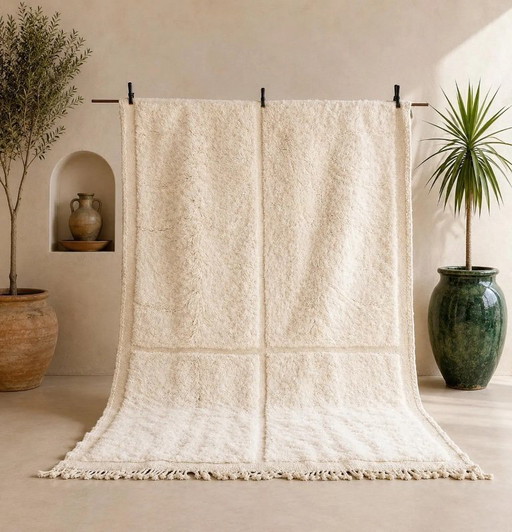  Moroccan Rug Beni Ouarain Rug Made to Order Handmade Wool Rug Ivory White Shaggy Berber Rug Minimalist Boho Living Room Rug