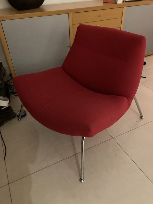 1x rode Topform fauteuil, zacht textiel, conditie goed