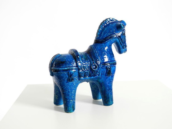Image 1 of Wunderschönes Keramikpferd aus den 1960er Jahren aus der Kollektion „Rimini Blue“ von Aldo Londi für Bitossi, Italien.