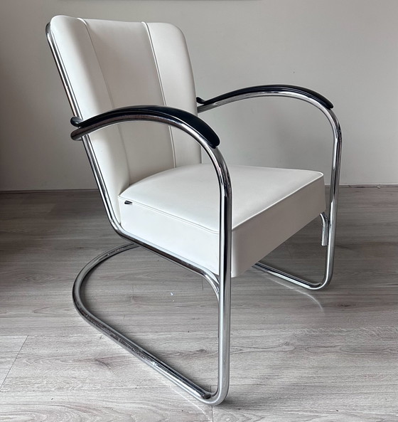 Sillón de diseño Gispen 412, Sillones, Cromo, Cuero, Blanco (foto 2 de 7)