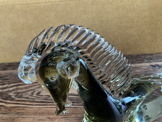 Image 1 of Murano glass reclining horse olive khaki