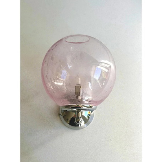 Image 1 of Ensemble de deux appliques murales contemporaines en verre de Murano rose « Pulegoso »