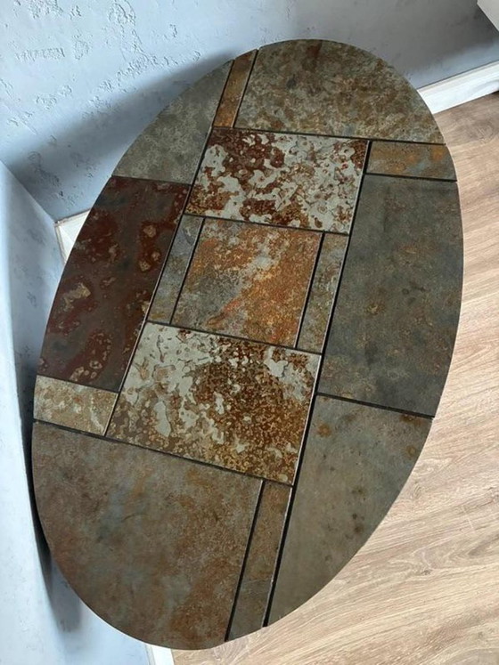 Brutalistische Salontafel, Stenen Tegel Roltafel Jaren 70, Steen, Grijs, 1970 (foto 2 van 7)