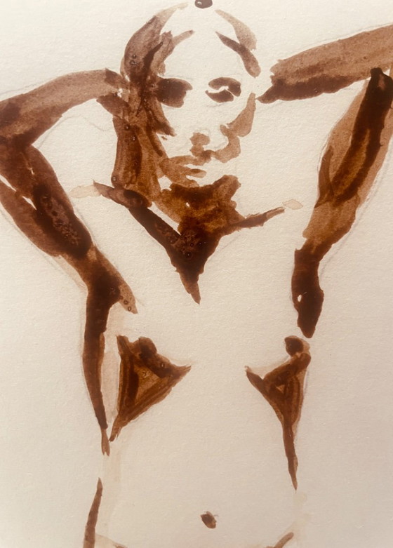 Monochrome Painting Brown Earth Wabi Sabi Portrait of a Woman “Play of Shadows” – Paintings & Drawings, Paper (photo 6 of 8)