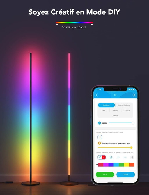 Govee RGBIC Lampadaire LED, WiFi Lampadaire sur Pied Fonctionne avec Alexa, Google Assistant, Musique Sync, 16 Millions Couleurs