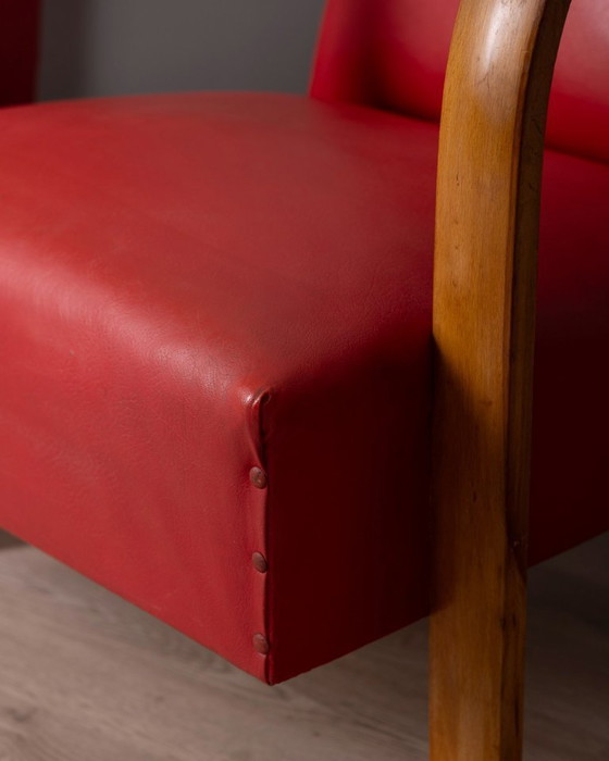 Image 1 of Coppia di poltrone vintage anni '50 in pelle rossa, design italiano.