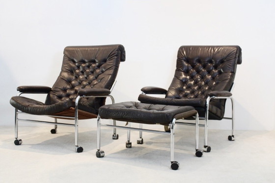 Pair of Noboru Nakamura ‘Bore’ Leather Lounge Chairs, Ikea, Adjustable recliner chair, Chrome (photo 14 of 14)