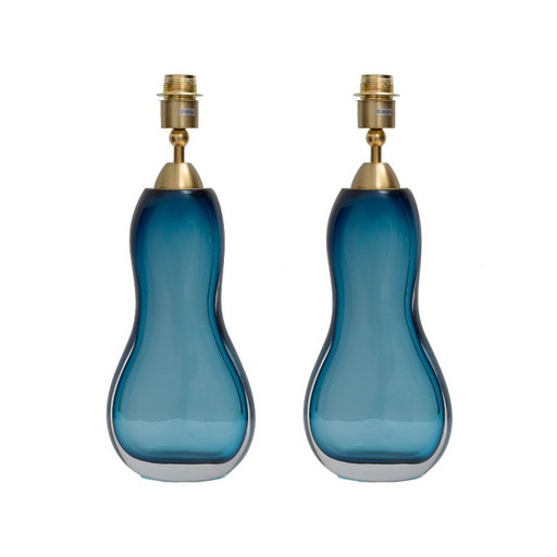 Pair Of Italian Mid-Century Blue Murano Sommerso Glass Table Lamp