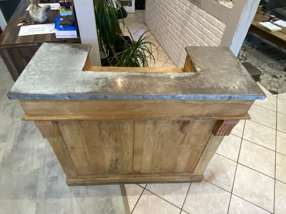 Image 1 of Mobili da bar antichi e autentici, stile vintage, bancone da bistrot, rovere e zinco, anni '50