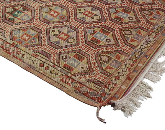 Tappeto turco vintage Usak Kilim 300x160 cm – Tessuto a mano in lana con motivo geometrico, tessitura piatta (photo 6 of 10)