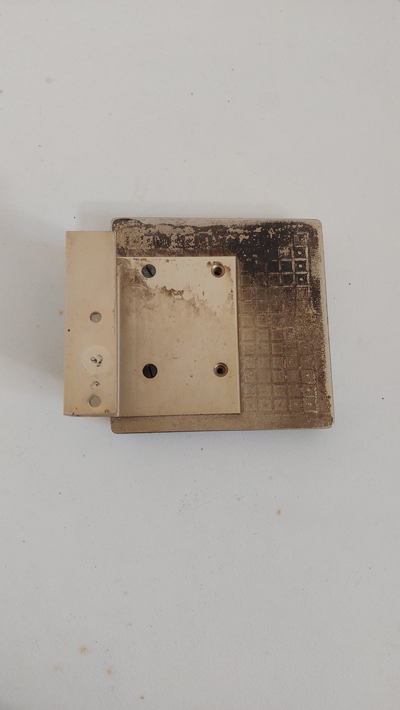 Image 1 of Brutalist bronze plaque on brass-plated aluminum door handle