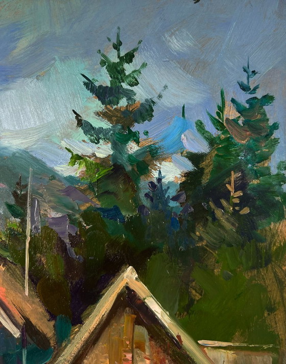 Original Oil Painting Rural Landscape Village Life House On The Mountains – Paintings & Drawings, Mdf (photo 4 of 9)
