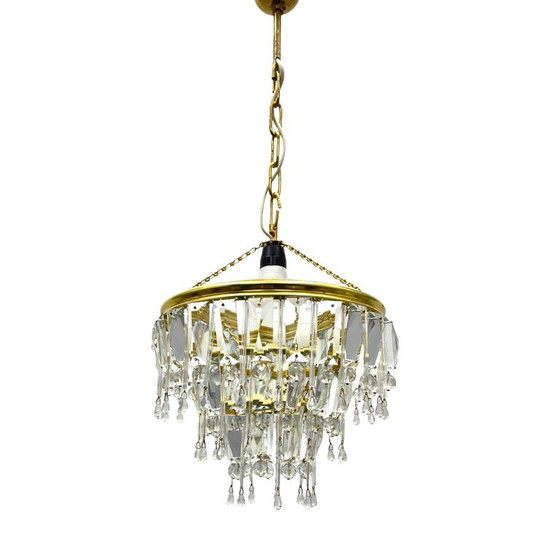 Image 1 of Vintage crystal chandelier Lustry Kamenický Šenov, Czechoslovakia 1970s brass