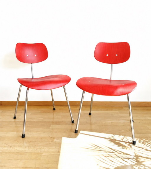 Paar originaler Egon Eiermann SE68 Stühle von Wilde + Spieth – Vintage Esszimmerstühle, Rotes Mid-Century deutsches Design
