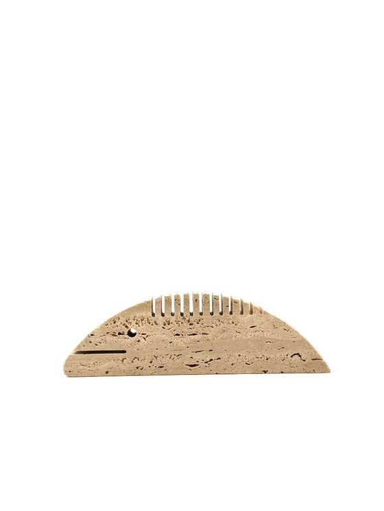 Image 1 of Brutalist travertine fish shaped desk organizer/ figure, Enzo Mari F.lli Mannelli, Italy, 1970s