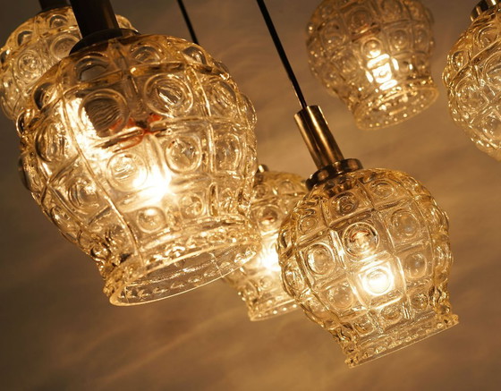Image 1 of mid-century cascade PENDANT LIGHT - 7 shades - bubble glass and chrome - 1960s/1970s