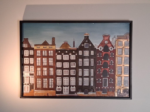 3D Metal Painting of Amsterdam Canal Houses