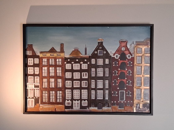 Image 1 of Pittura in metallo 3D delle case sui canali di Amsterdam