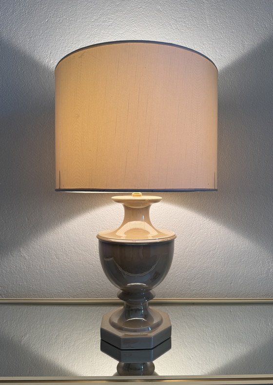 Image 1 of Beige glazed ceramic lamp from the '80s