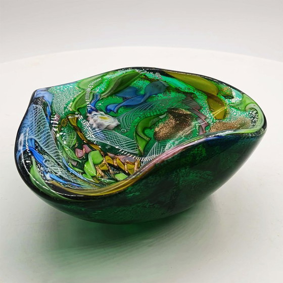 Image 1 of Cendrier d'exception en verre de Murano, signé Dino Martens - Tutti Frutti, années 1950. Fabriqué en Italie. 13 cm.