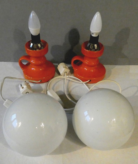 Image 1 of 2 lampes de table, Allemagne, SpaceAge, années 60-70, céramique, verre ballon