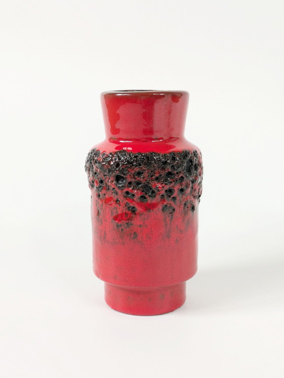 Image 1 of Westdeutsche Fettlava-Vase von Kreutz aus der Jahrhundertmitte, rot-schwarze Glasur, 15 cm, 1960er Jahre
