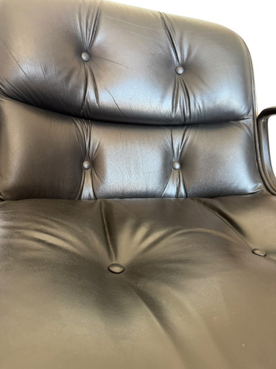 Image 1 of Authentic Charles Pollock Executive Desk Chair for Knoll - Black Leather
