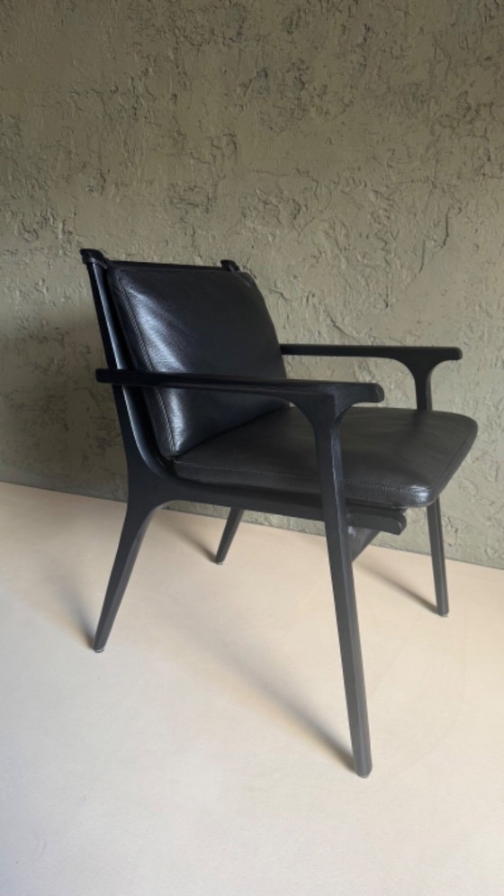 Image 1 of Stellar Works Ren dining table + 6 chairs – black oak / leather