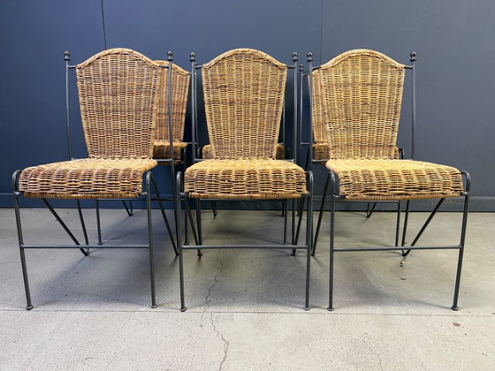 Sillas de mimbre de Frederick Weinberg, década de 1960, juego de 6 – Sillas de comedor, Metal, Wicker (photo 6 of 9)