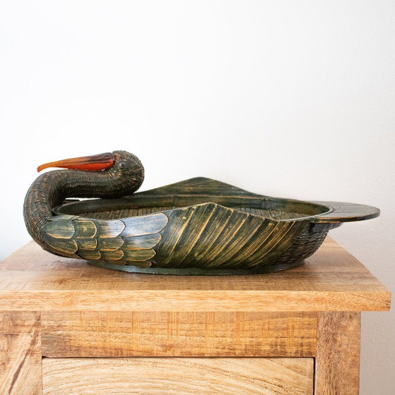 Vintage geweven mand in de vorm van een ooievaar of kraanvogel – Decoratieve objecten, Rattan (photo 2 of 12)