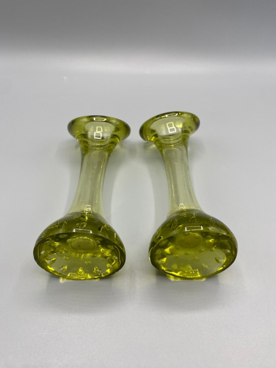 Paar soliflores Bo Borgström voor Åseda Glasbruk – Olijfgroen glas – Zweden – Glazen & Karaffen, Scandinavian (photo 3 of 6)