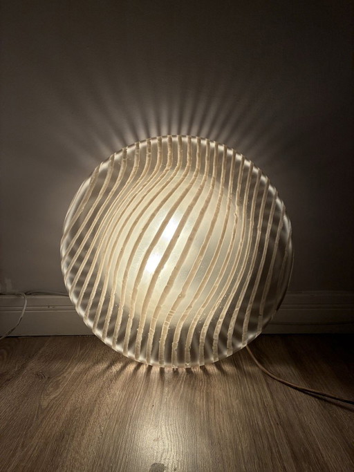 Ensemble applique et plafonnier Peill & Putzler Zebra en verre, lampes allemandes en verre rayé des années 70