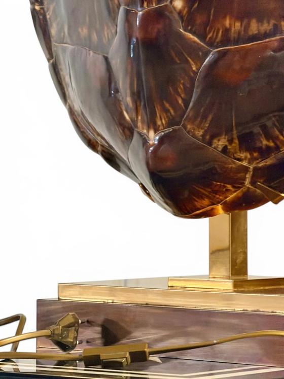 Image 1 of Monumental Tortoise Shell & Brass Lamp by Maison Jansen (1960s/1970s)