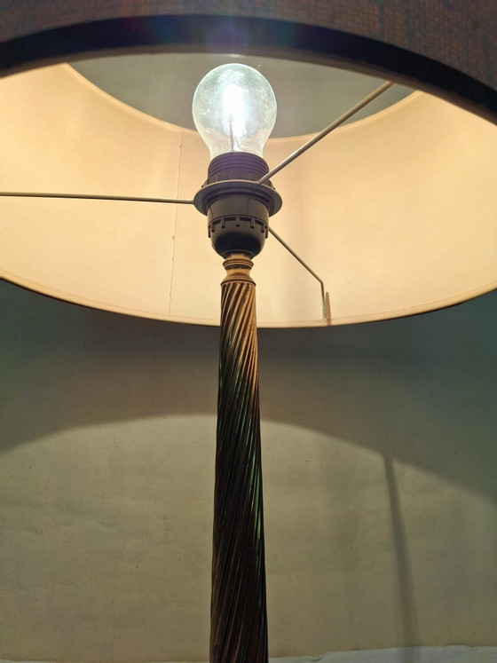 Image 1 of 1950s Jacques Adnet Style Leather and Twisted Brass Table Lamp/jute/midcentury modern/French designer