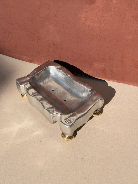 David Marshall Brutalist Soap Dish, Spain, 1970s, Decorative Objects, Metal, Brass, Silver, Organic Modern (photo 7 of 7)