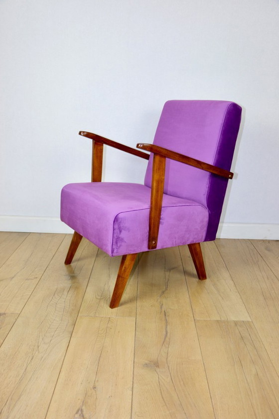Image 1 of Vintage loft fauteuil van paars fluweel - 2 stuks beschikbaar
