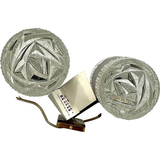 Vintage wall lamp in glass and golden aluminum by Stilux Milano, Italy 1960