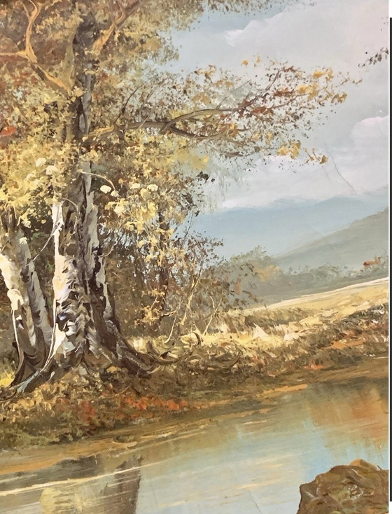 Paesaggio autunnale - anni '50/'60 - firmato – Dipinti e disegni, Tela, Legno (photo 9 of 10)