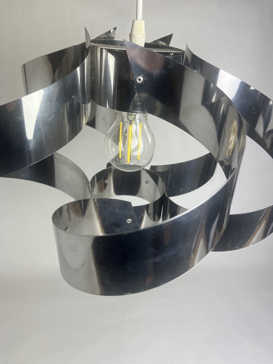 Image 1 of Lámpara colgante espiral de la era espacial | Diseño clásico de los años 70 | Cromo y acero inoxidable | Ø 35 cm