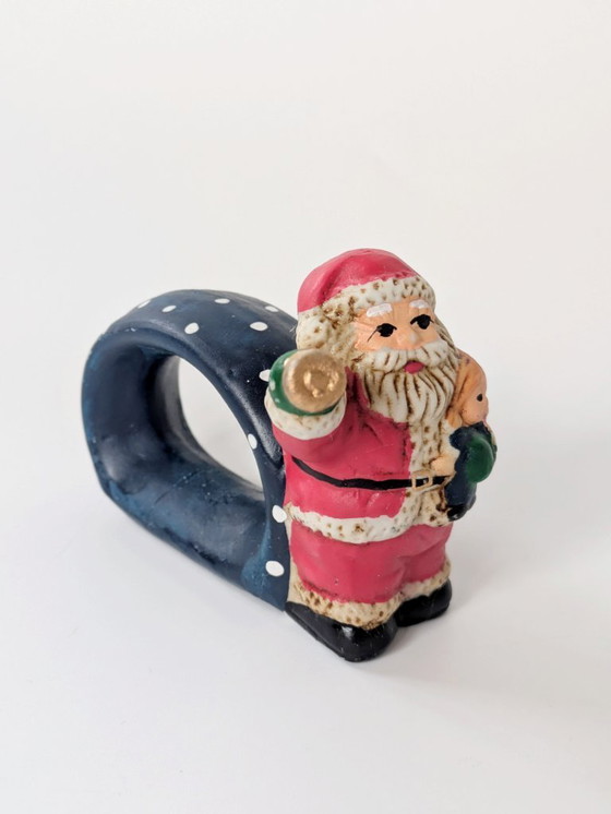 Image 1 of Set di 4 anelli per tovaglioli in porcellana vintage | Decorazioni natalizie tedesche dipinte a mano