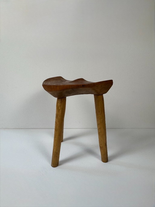 Vintage wooden tripod stool, France 1960